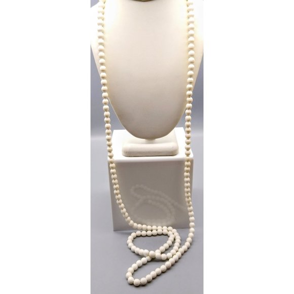 Vintage Super Long Strand of White Beads, Flapper Style Jewelry Wardrobe Basic - Picture 1 of 5
